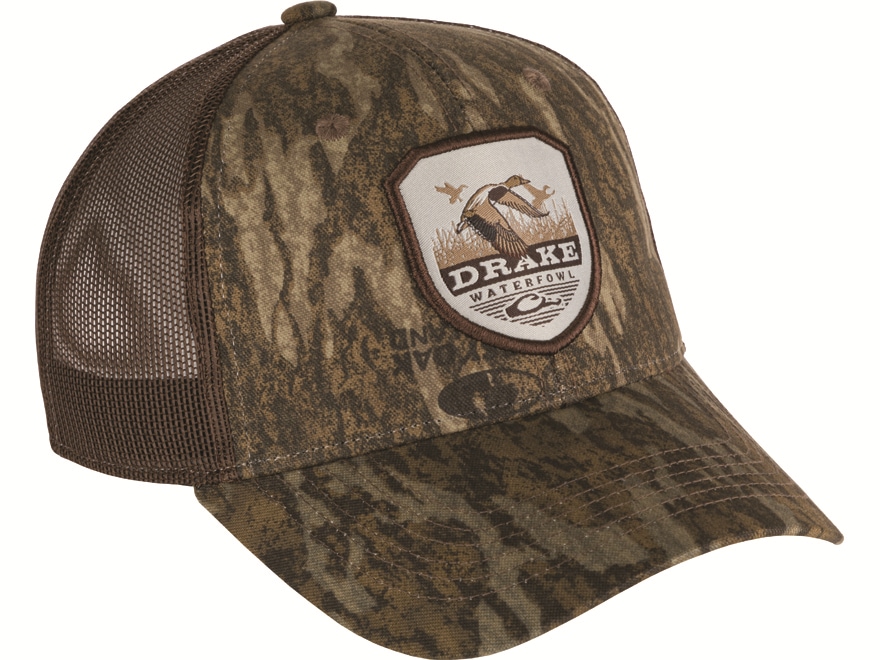 Drake Men's Vintage Badge Mesh Back Cap Mossy Oak Bottomland One Size