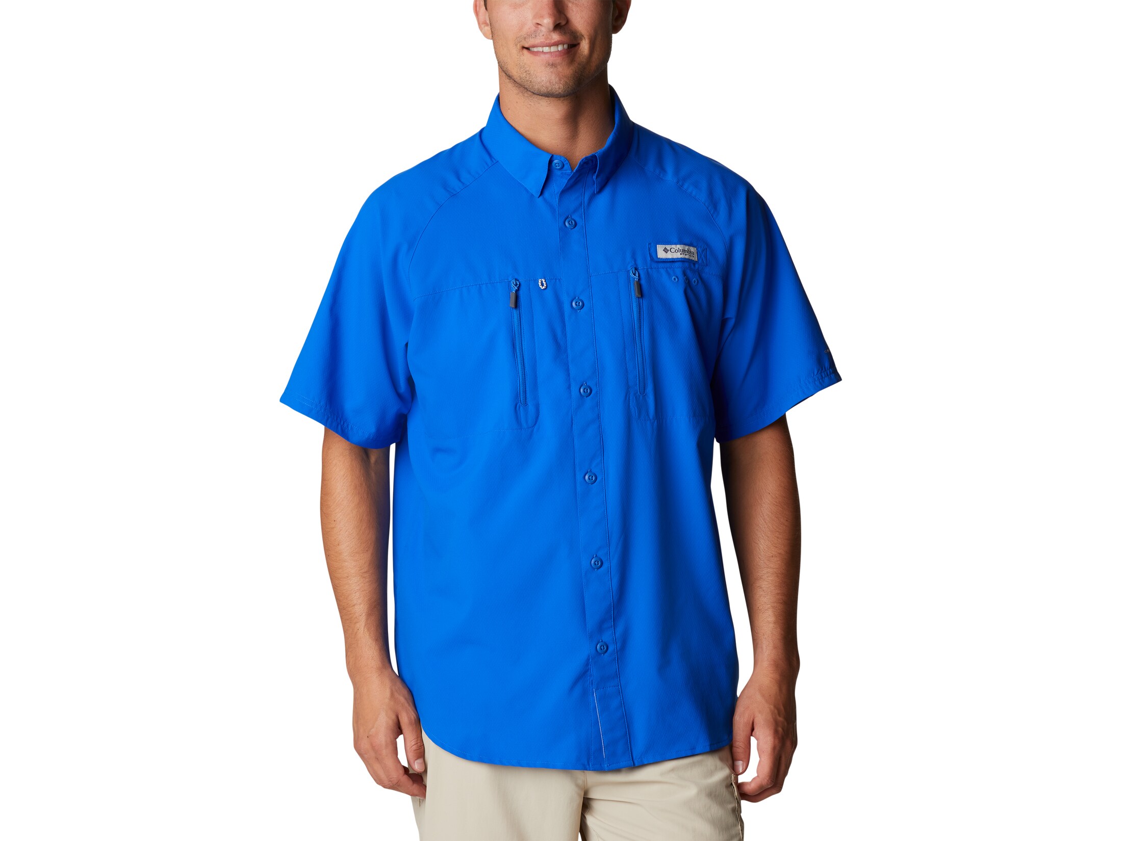 Columbia Men's PFG Terminal Tackle Woven Short Sleeve Shirt Blue Macaw