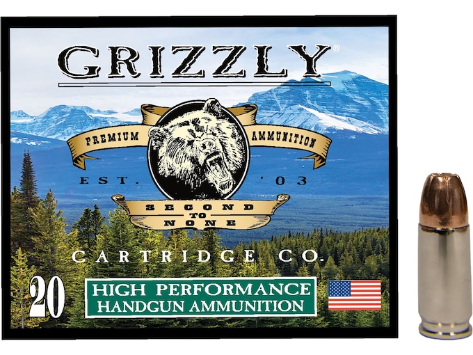Grizzly Cartridge High Performance Handgun 9mm Luger Ammo 124 Grain Jacketed Hollow Point Box of 20