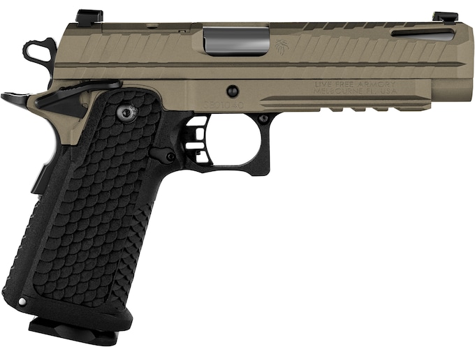 Live Free Armory Apollo 11 FS 9mm Luger Pistol 4.9″ Barrel 17+1 Round Flat Dark Earth Slide Black Grip Flat Dark Earth Frame