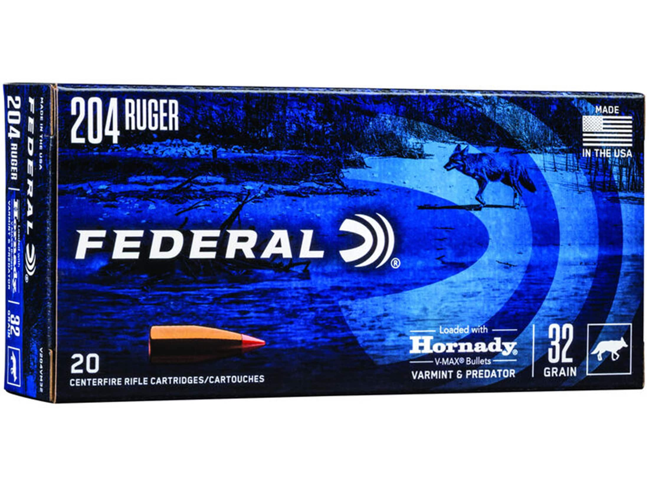 Federal Varmint & Predator 204 Ruger Ammo 32 Grain Hornady V-Max