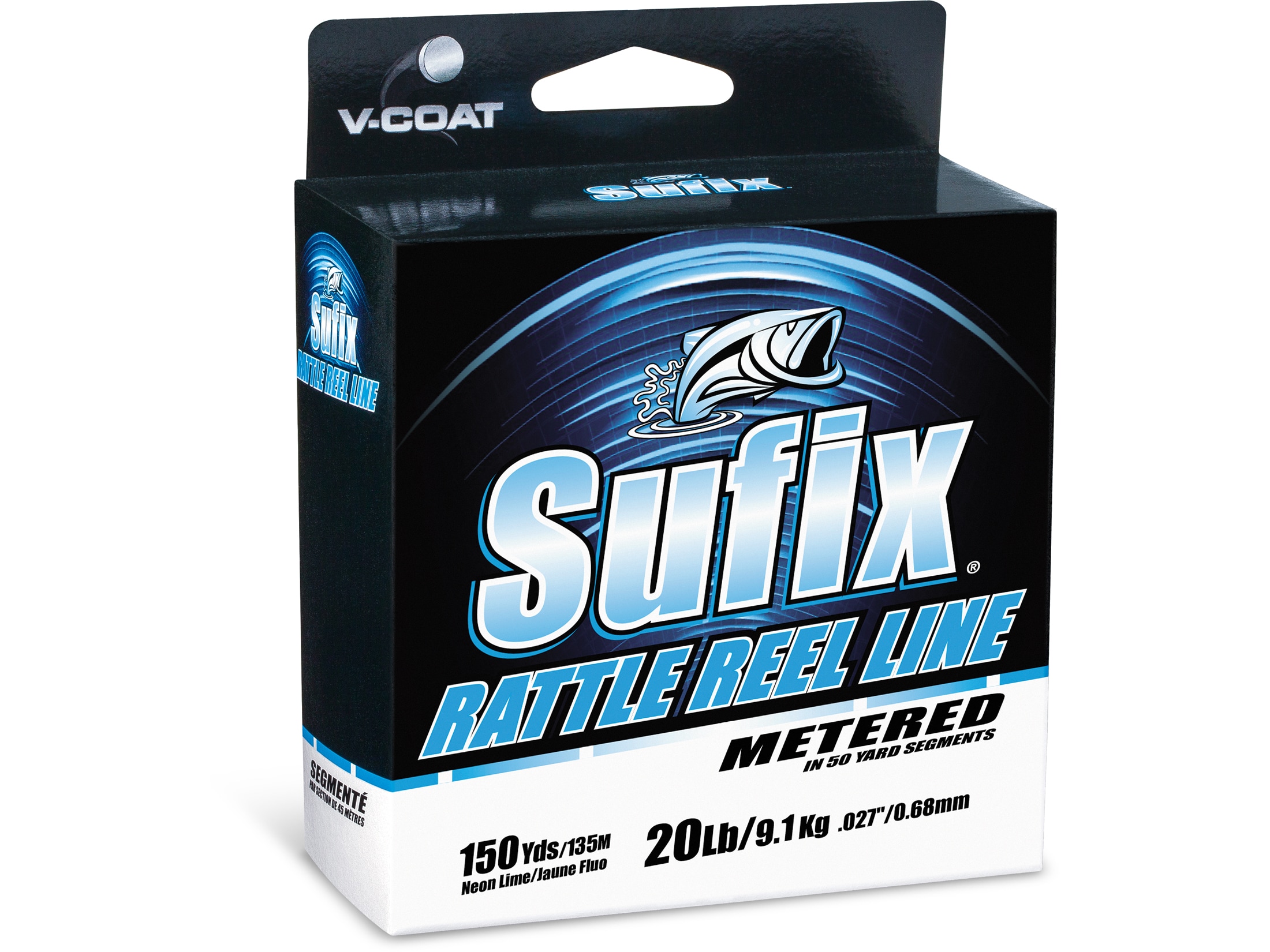 Sufix Rattle Reel Metered V-Coat 30lb Test Neon Fire 150 yards Ice Fishing LIne 