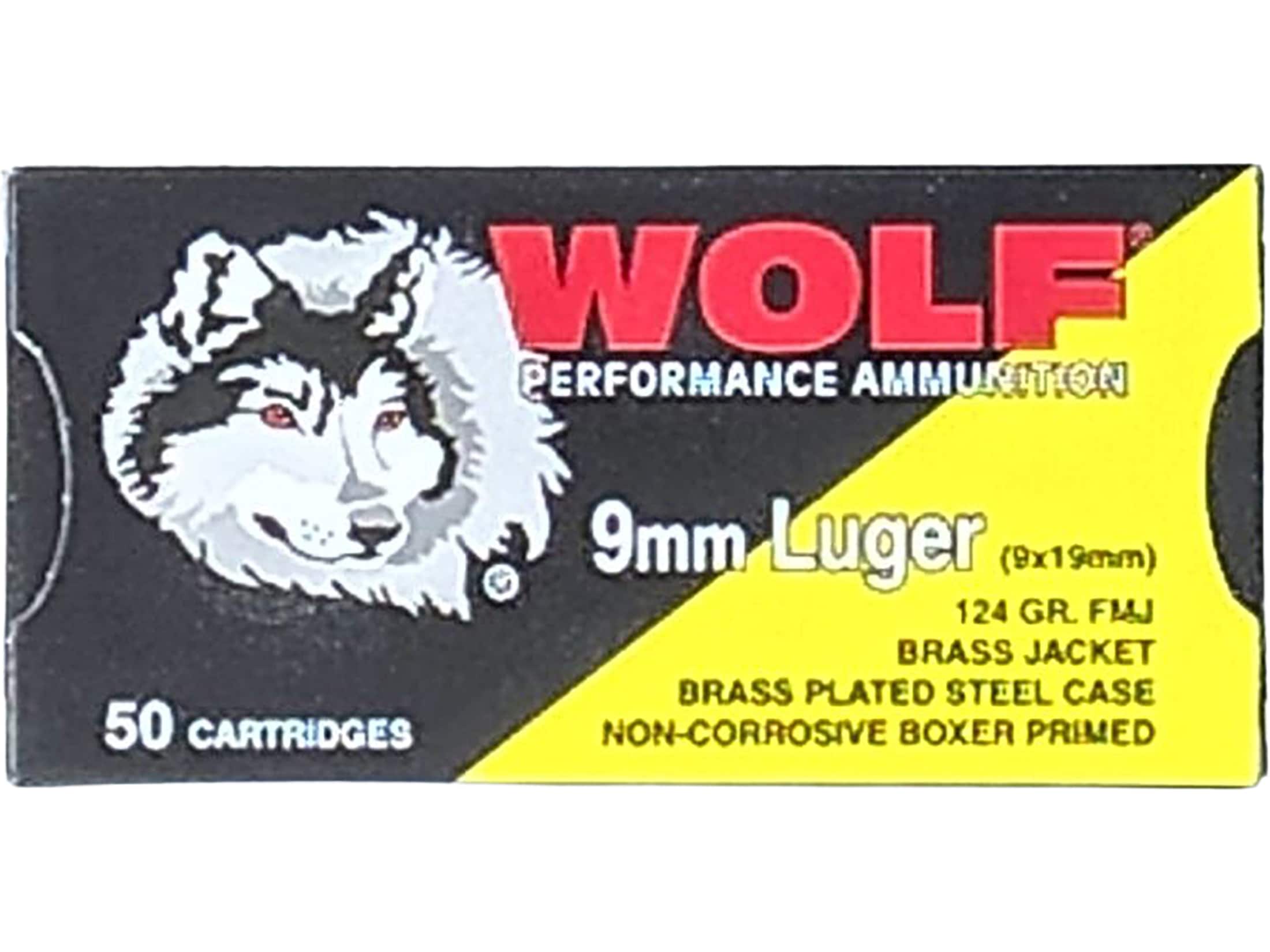 Wolf Performance Steel Case 9mm Luger Ammo 124 Grain Full Metal Jacket Case of 1000 (20 Boxes of 50)