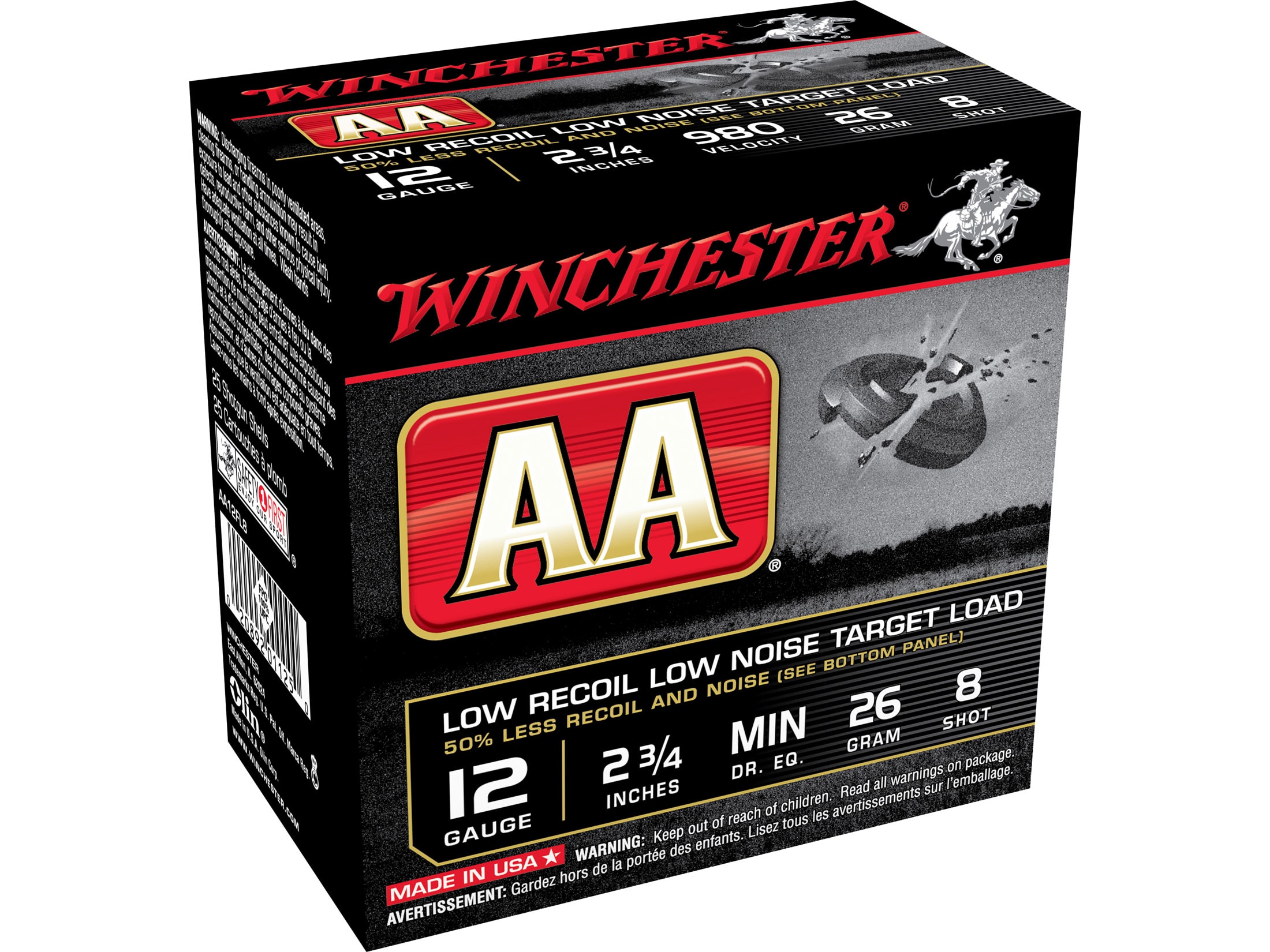 Winchester AA Low Recoil Target Ammunition 12 Gauge 2-3/4" 7/8 oz #8 Shot Case of 250 (10 boxes of 25)