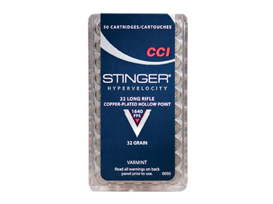 CCI Stinger Ammunition 22 Long Rifle 32 Grain Plated Lead Hollow Point Box of 50