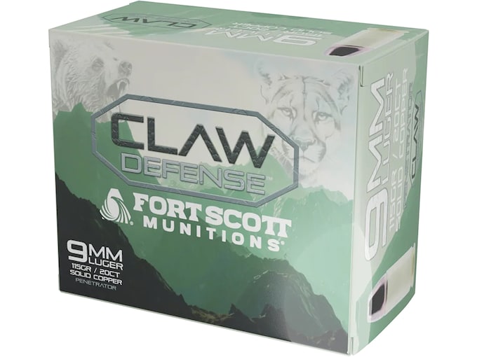 Fort Scott Munitions Claw Defense 9mm Luger Ammo 115 Grain Solid Flat Nose Lead Free Box of 20