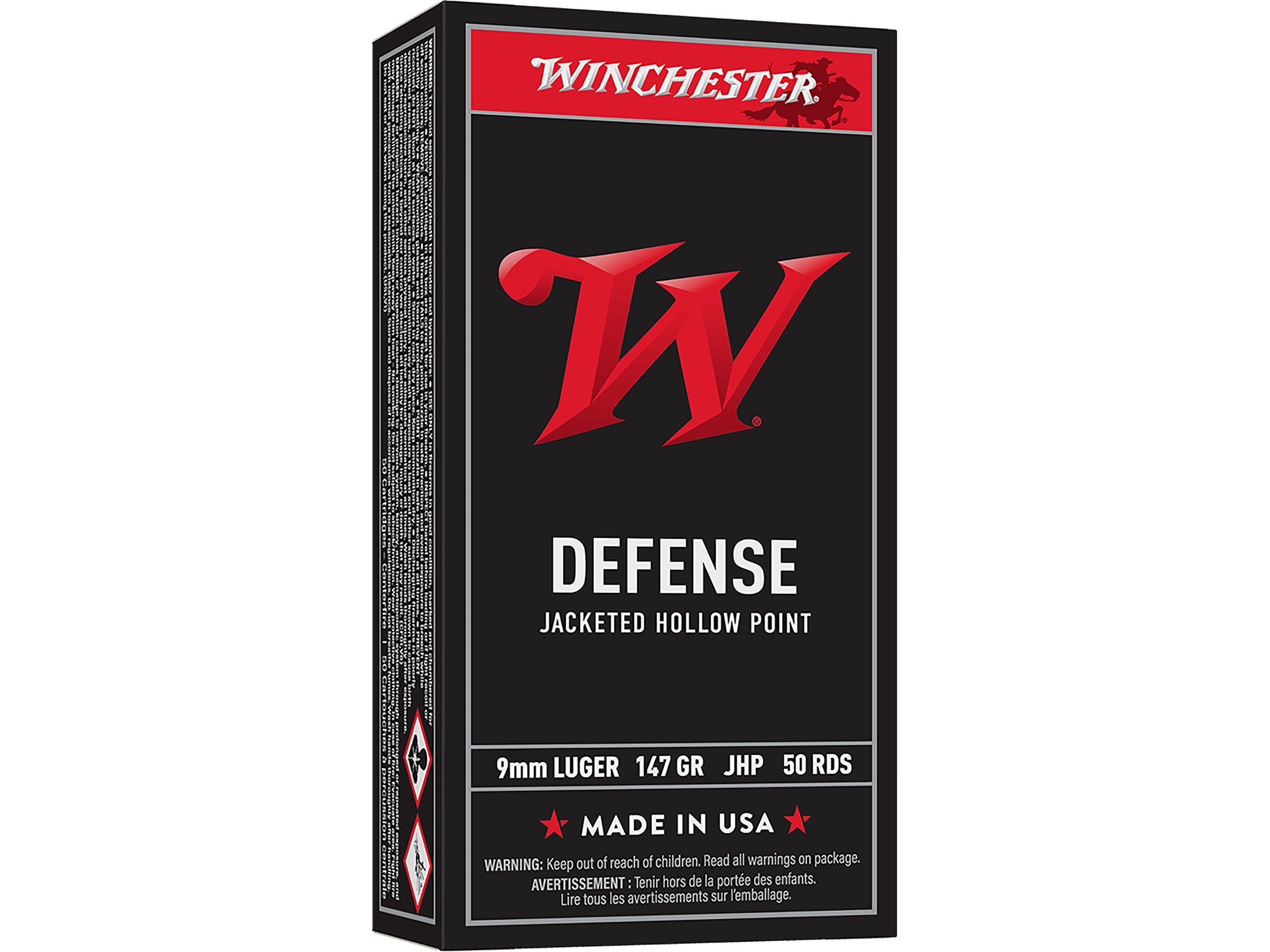 Winchester Defense 9mm Luger Ammo 147 Grain Jacketed Hollow Point Case of 500 (10 Boxes of 50)
