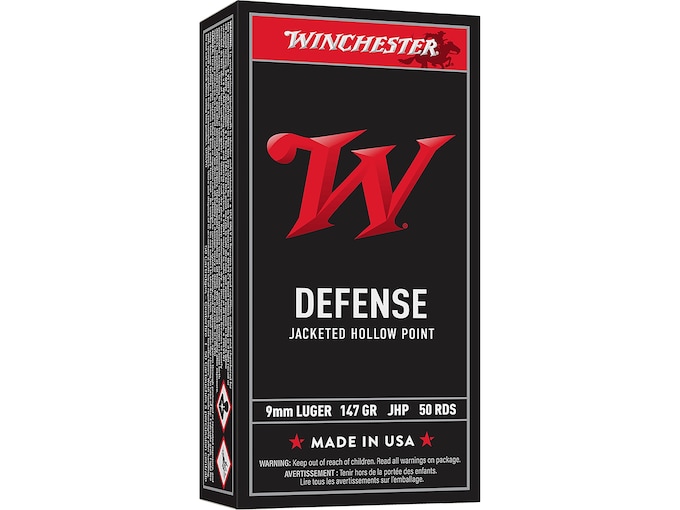 Winchester Defense 9mm Luger Ammo 147 Grain Jacketed Hollow Point Case of 500 (10 Boxes of 50)