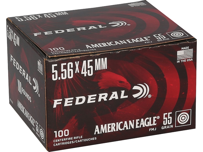 Federal American Eagle 5.56x45mm NATO Ammo 55 Grain Full Metal Jacket Case of 500 (5 Boxes of 100)