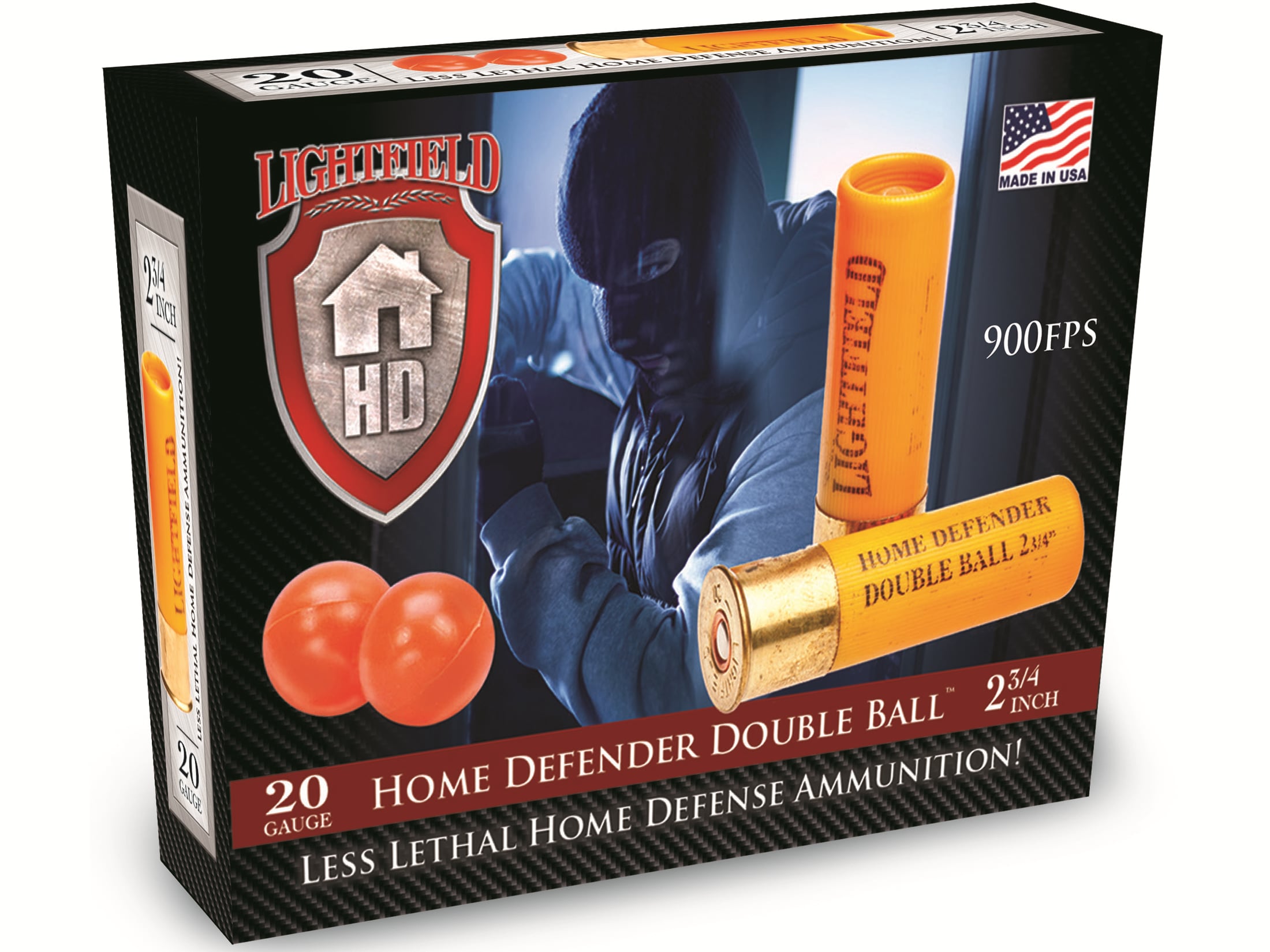 Lightfield Home Defender Less Lethal Ammo 20 Ga 2-3/4 Double Rubber.