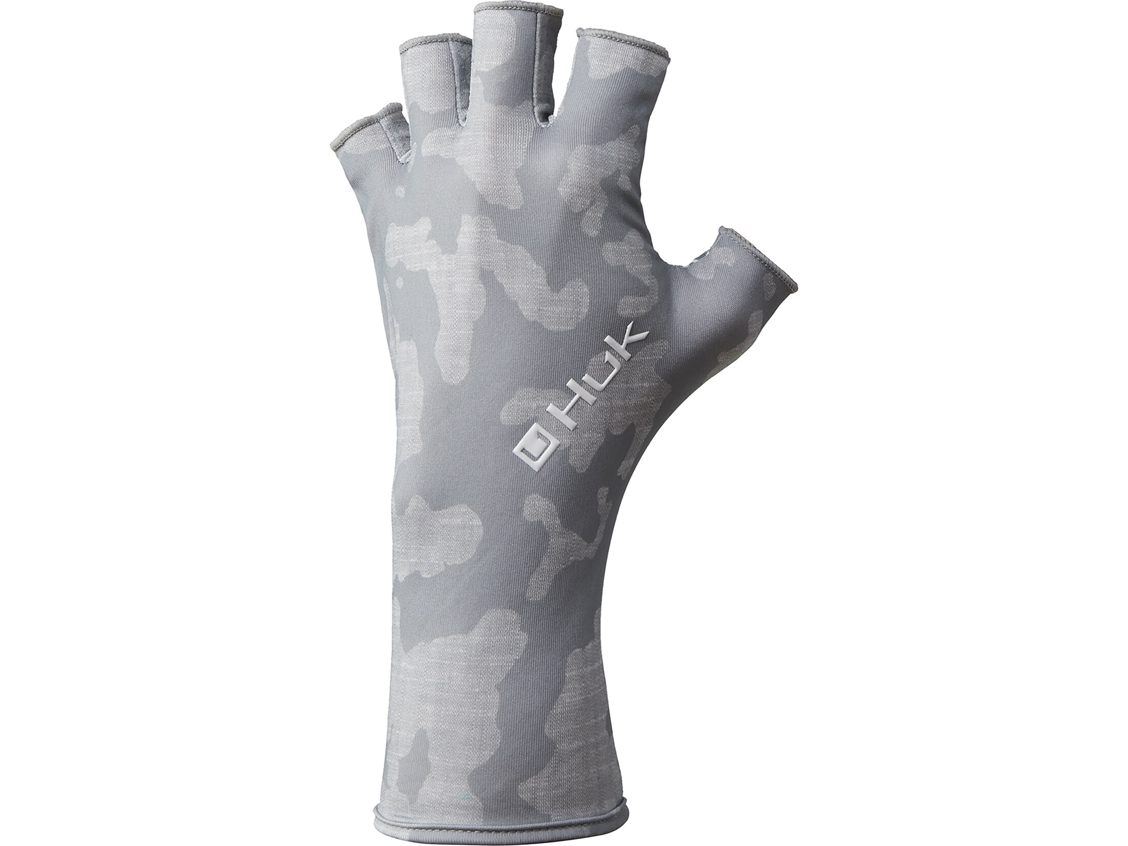 Huk Men's Running Lakes Sun Fishing Fingerless Gloves Overcast Gray