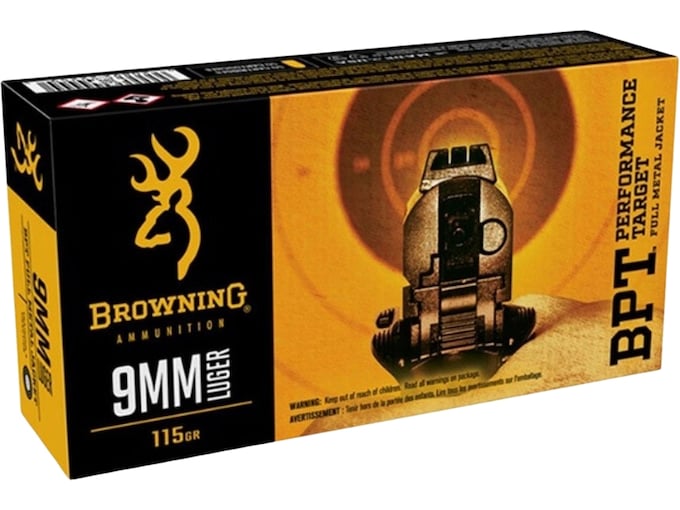 Browning FMJ 9mm Luger Ammo 115 Grain Full Metal Jacket Box of 50