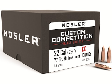 Nosler Custom Competition Bullets 22 Caliber (224 Diameter) 77 Grain Hollow Point Boat ...
