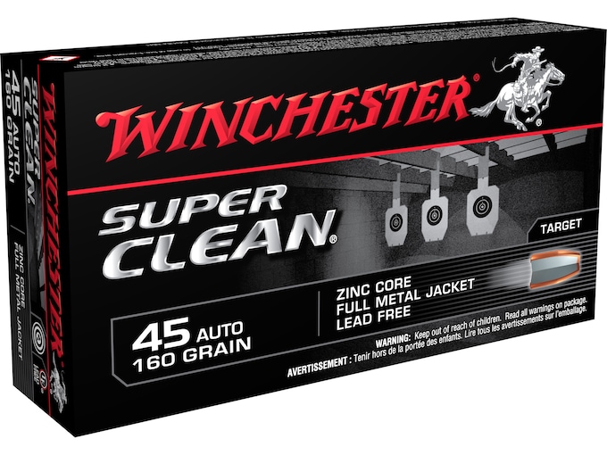 Winchester Super Clean NT 45 ACP Ammo 160 Grain Full Metal Jacket Lead Free Box of 50