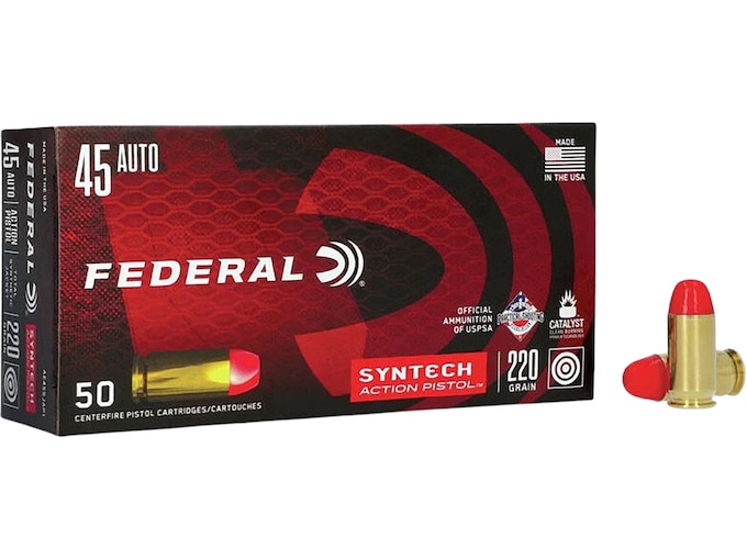 Federal Syntech 45 ACP Ammo 220 Grain Federal TSJ Total Synthetic Jacket (TSJ) Case of 500 (10 Boxes of 50)
