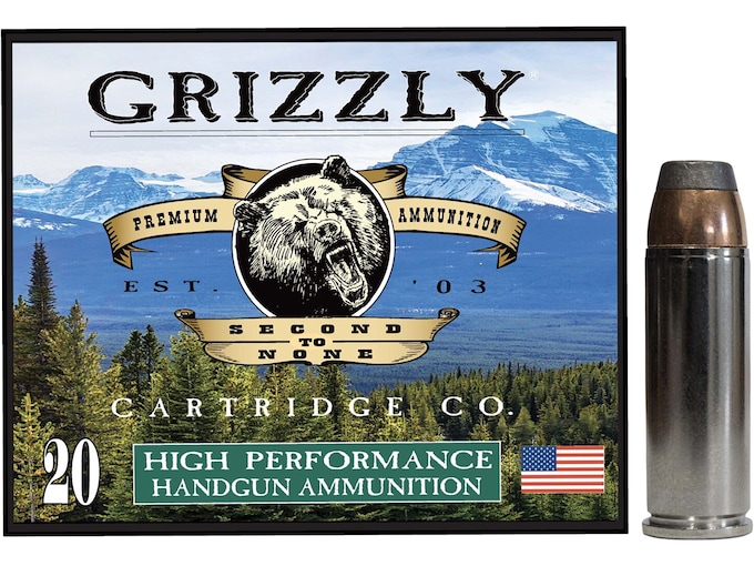 Grizzly Cartridge High Performance Handgun 45 Colt (Long Colt) +P Ammo 300 Grain Bonded Flat Nose Box of 20