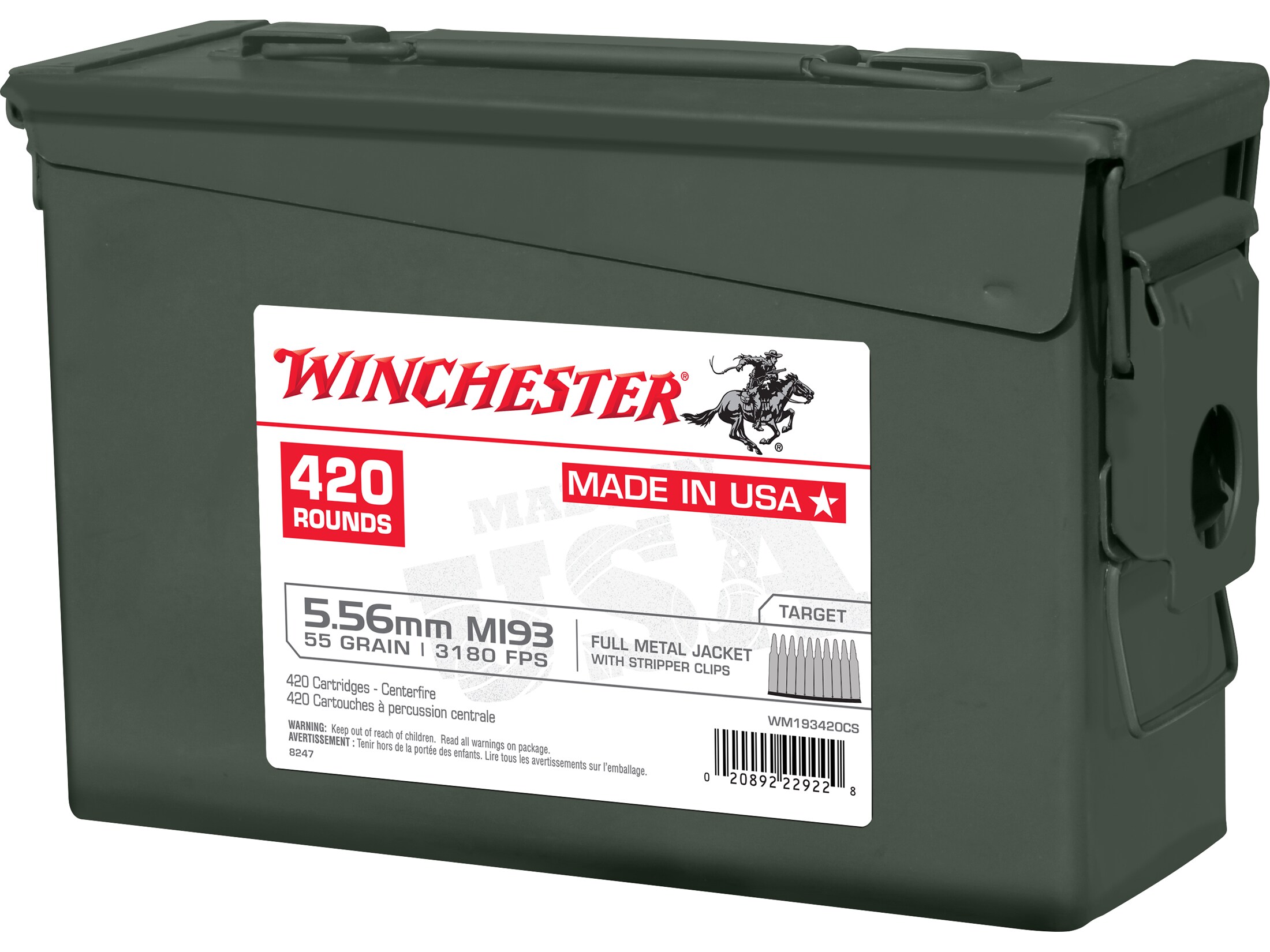 Winchester usa m193 5 56x45mm nato ammo 55 grain full metal jacket