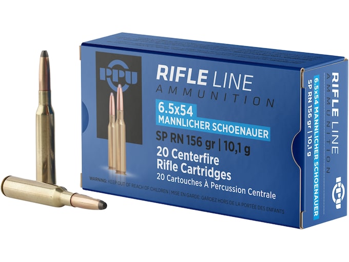 PPU 6.5x54mm Mannlicher-Schoenauer Ammo 156 Grain Jacketed Soft Point Box of 20