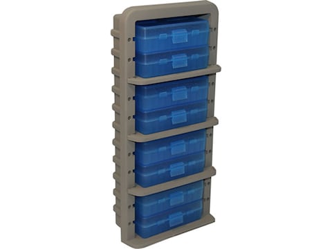 MTM Ammo Rack with 8-50 Round 9mm Luger/380 ACP Ammo Boxes Dark Earth/Clear Blue