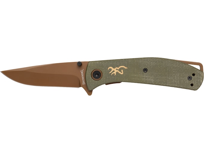 Browning Trailside Assisted Opening Pocket Knife 3″ Drop Point D2 Tan Blade Micarta Handle Sage