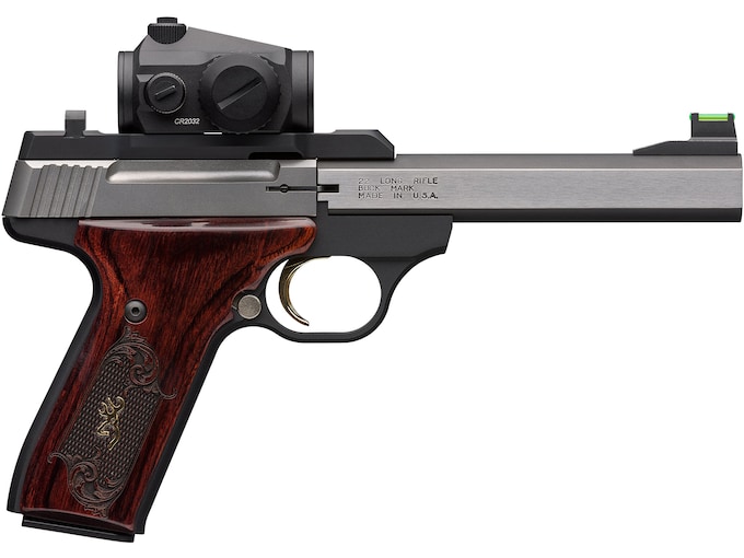 Browning Buck Mark Medallion 22LR Pistol 5.5″ Barrel 10+1 Round Stainless Slide Rosewood Grip Matte Black Frame Vortex Crossfire Red Dot