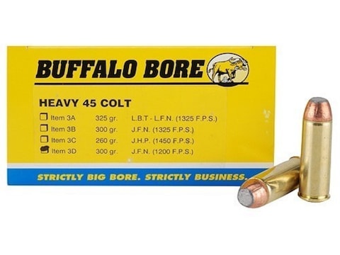 Buffalo Bore Ammunition 45 Colt (Long Colt) +P 300 Grain Jacketed Flat Nose Box of 50