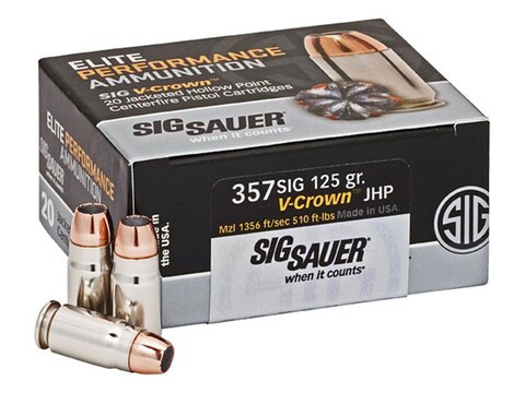 Sig Sauer Elite Performance Ammunition 357 Sig 125 Grain V-Crown Jacketed Hollow Point ...