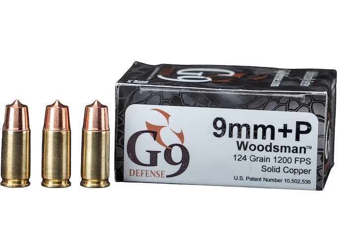 G9 Defense Woodsman 9mm +P Luger Ammo 124 Grain Square Nose Lead Free Box of 20