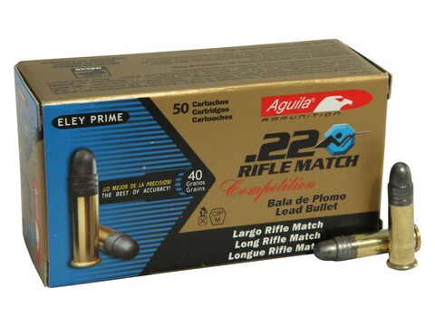 Aguila Rifle Match Competition Ammunition 22 Long Rifle 40 Grain Lead Round Nose