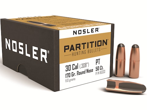Nosler Partition Bullets 30-30 Winchester (308 Diameter) 170 Grain Round Nose Box of 50