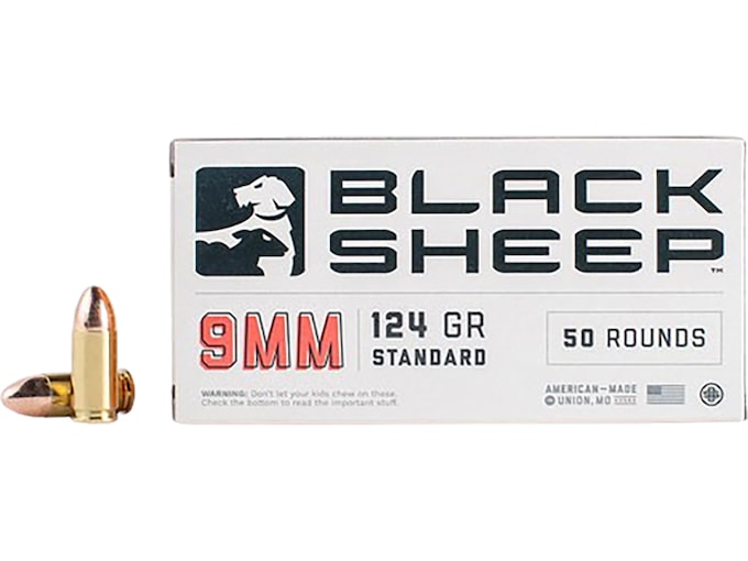 Black Sheep 9mm Luger Ammo 124 Grain Full Metal Jacket Box of 50