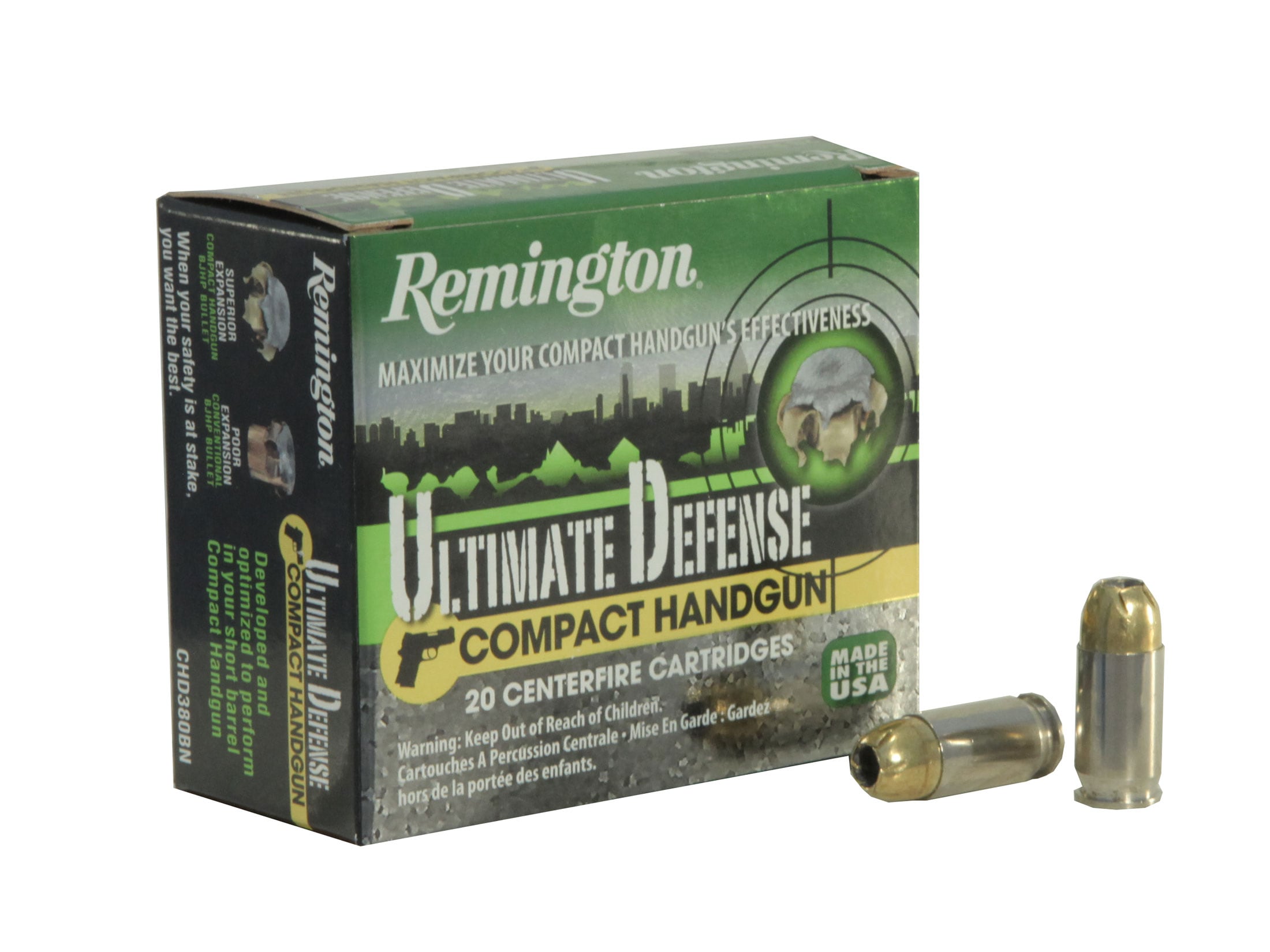 Remington Ultimate Defense Compact Handgun Ammo 380 ACP 102 Grain.