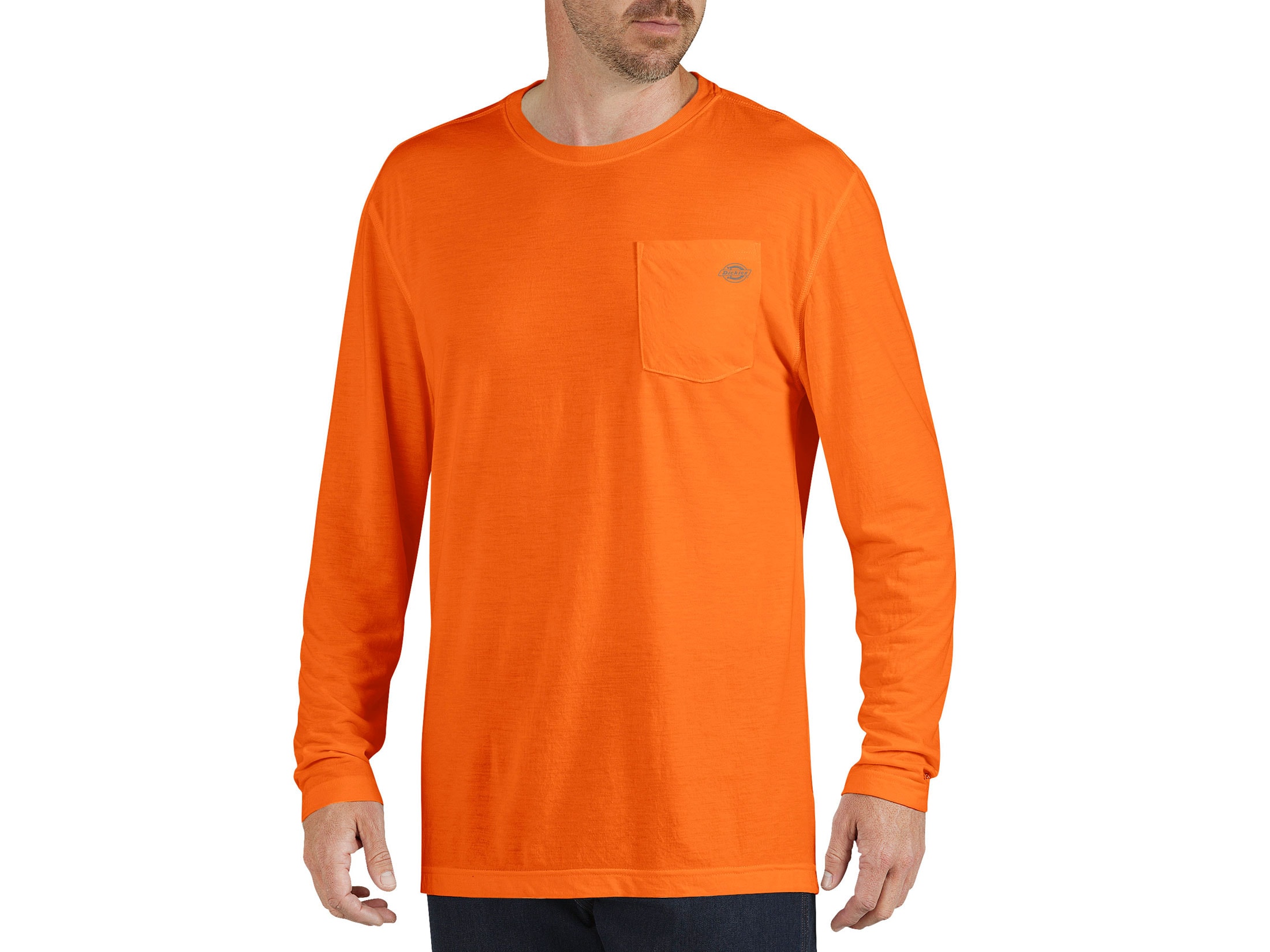 Dickies Men's Pocket T-Shirt Long Sleeve Polyester Cotton Blend Neon
