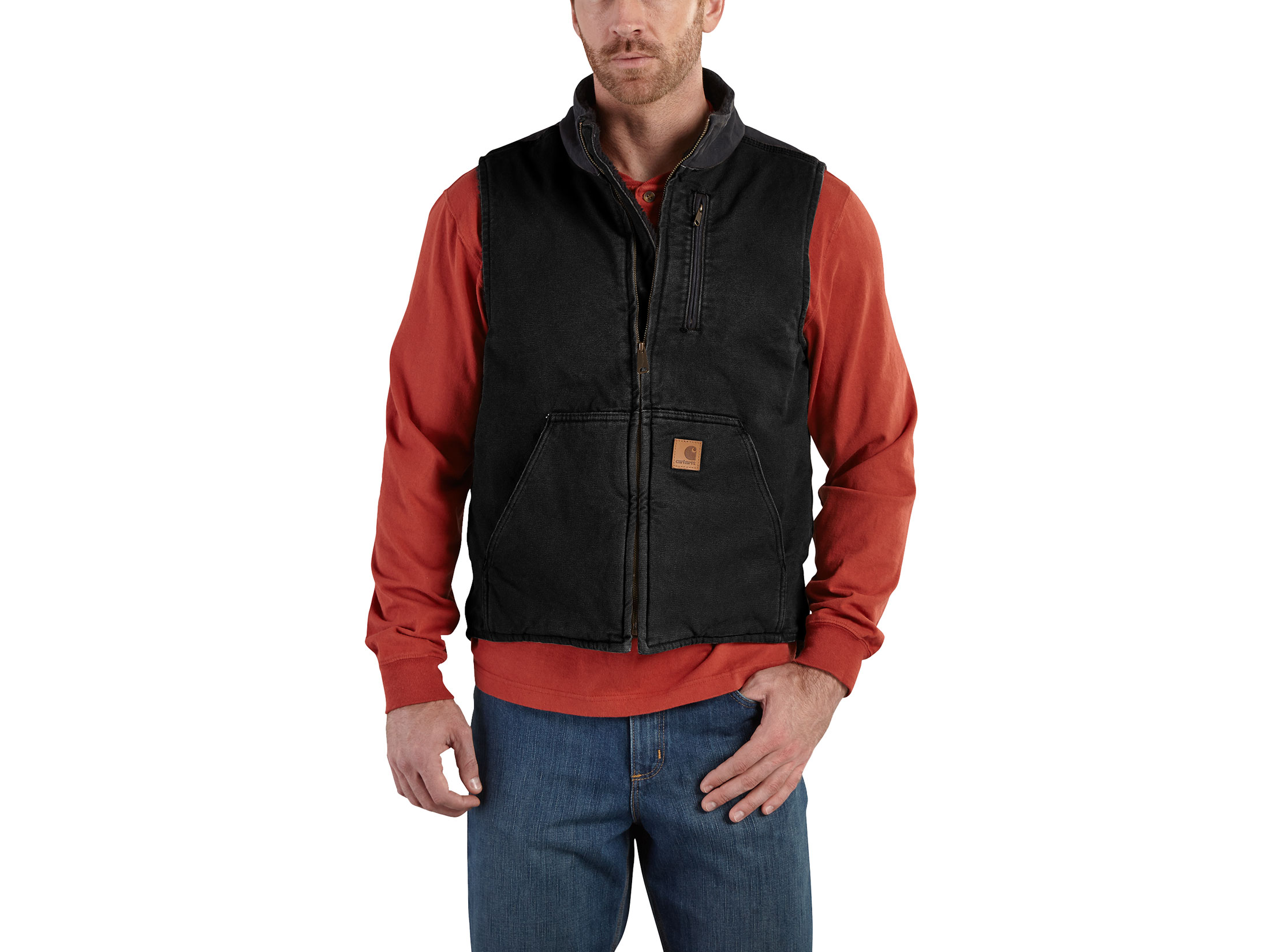 Carhartt Men's Mock Neck Lightweight Vest Cotton Black Large Regular