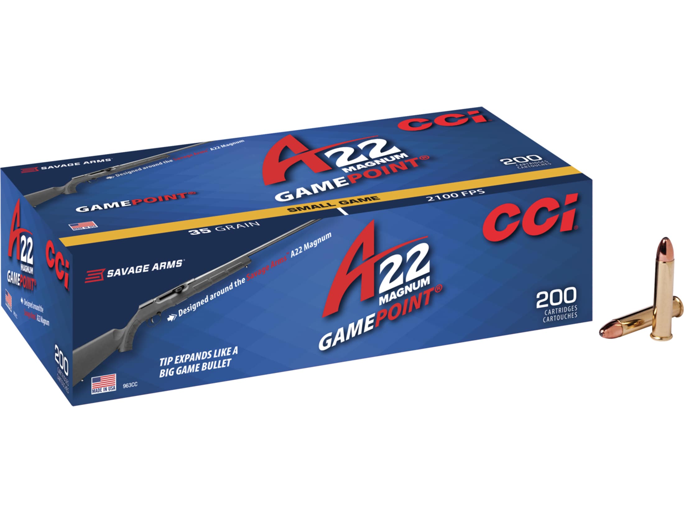 CCI A22 Ammunition 22 Winchester Magnum Rimfire (WMR) 35 Grain GamePoint Jacketed Soft Point