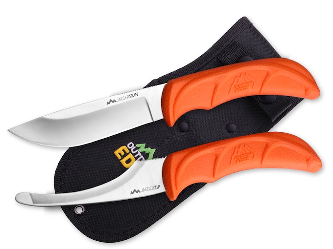 Outdoor Edge Jaeger Pair Fixed Blade Knife Set 420J2 Stainless Steel Satin Blade Polymer Handle Orange