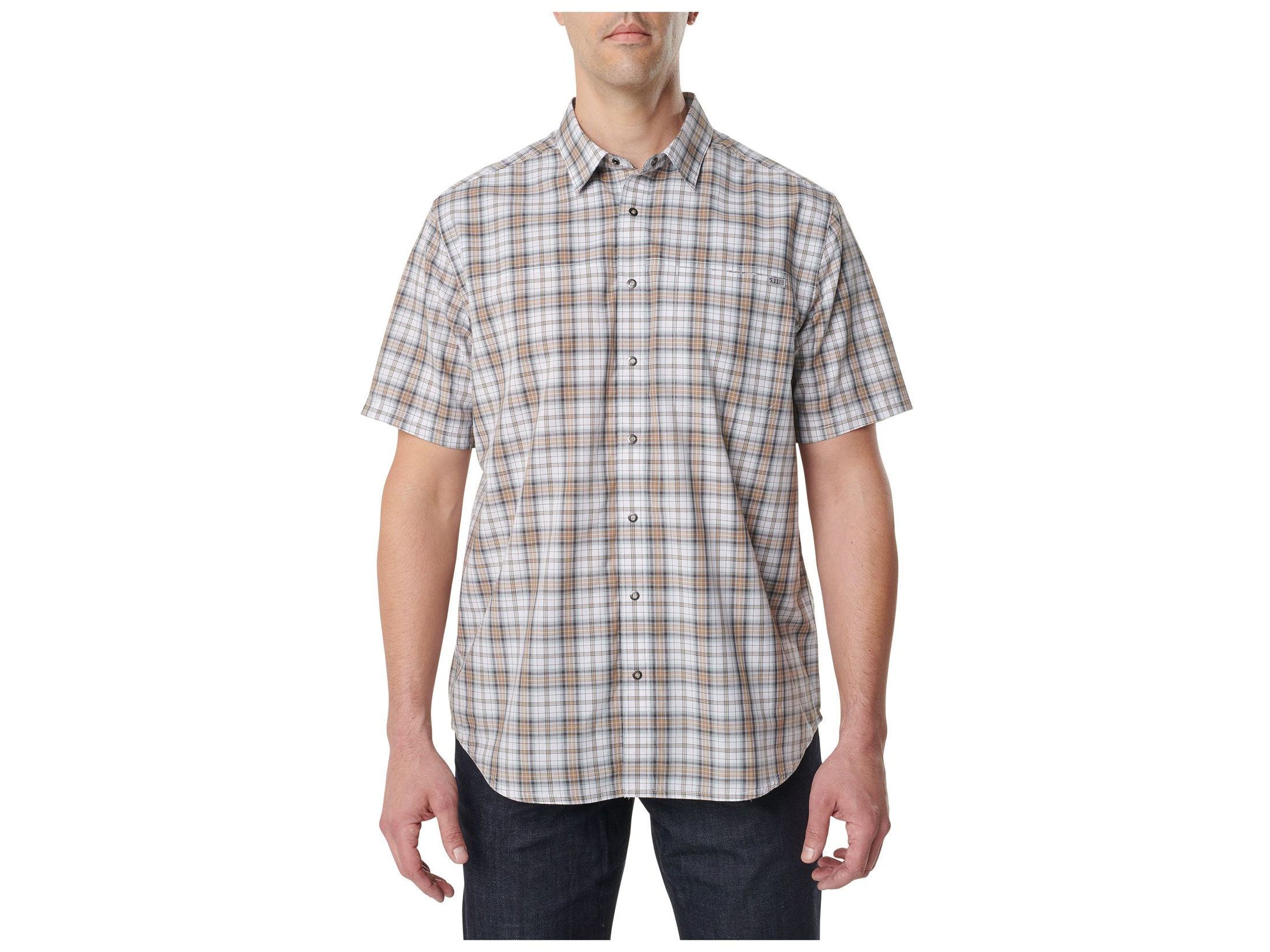 5.11 Men's Hunter Plaid Shirt Short Sleeve Cotton/Poly Coyote Plaid XL