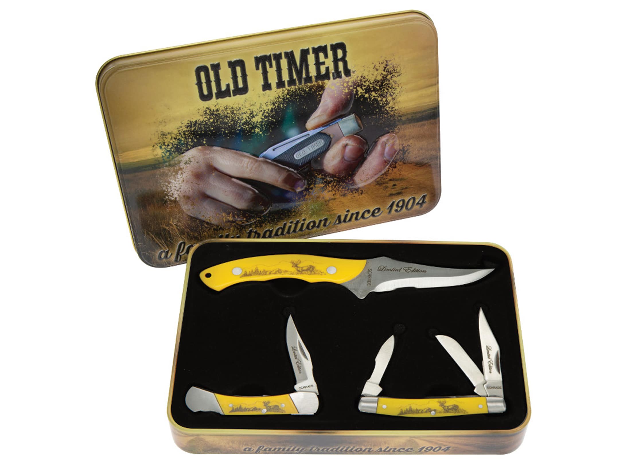 Old Timer 3 Piece Knife Gift Set SS Blades Imitation Ivory Handles