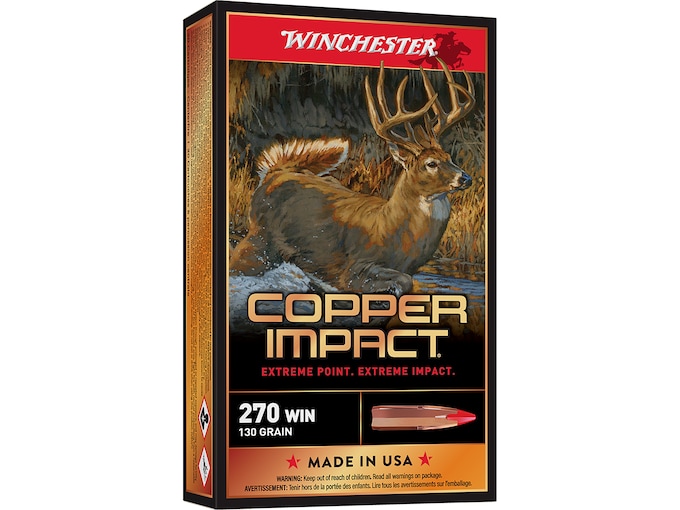 Winchester Ammunition Deer Season XP Copper Impact 130 gr Copper Extreme Point .270 Win Ammo, 20/box – X270DSLF