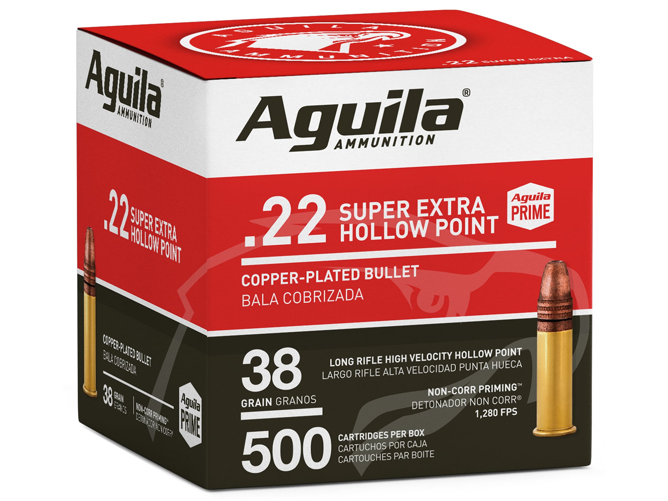 Aguila Super Extra High Velocity Ammunition 22 Long Rifle 38 Grain Plated Lead Hollow Point Bulk