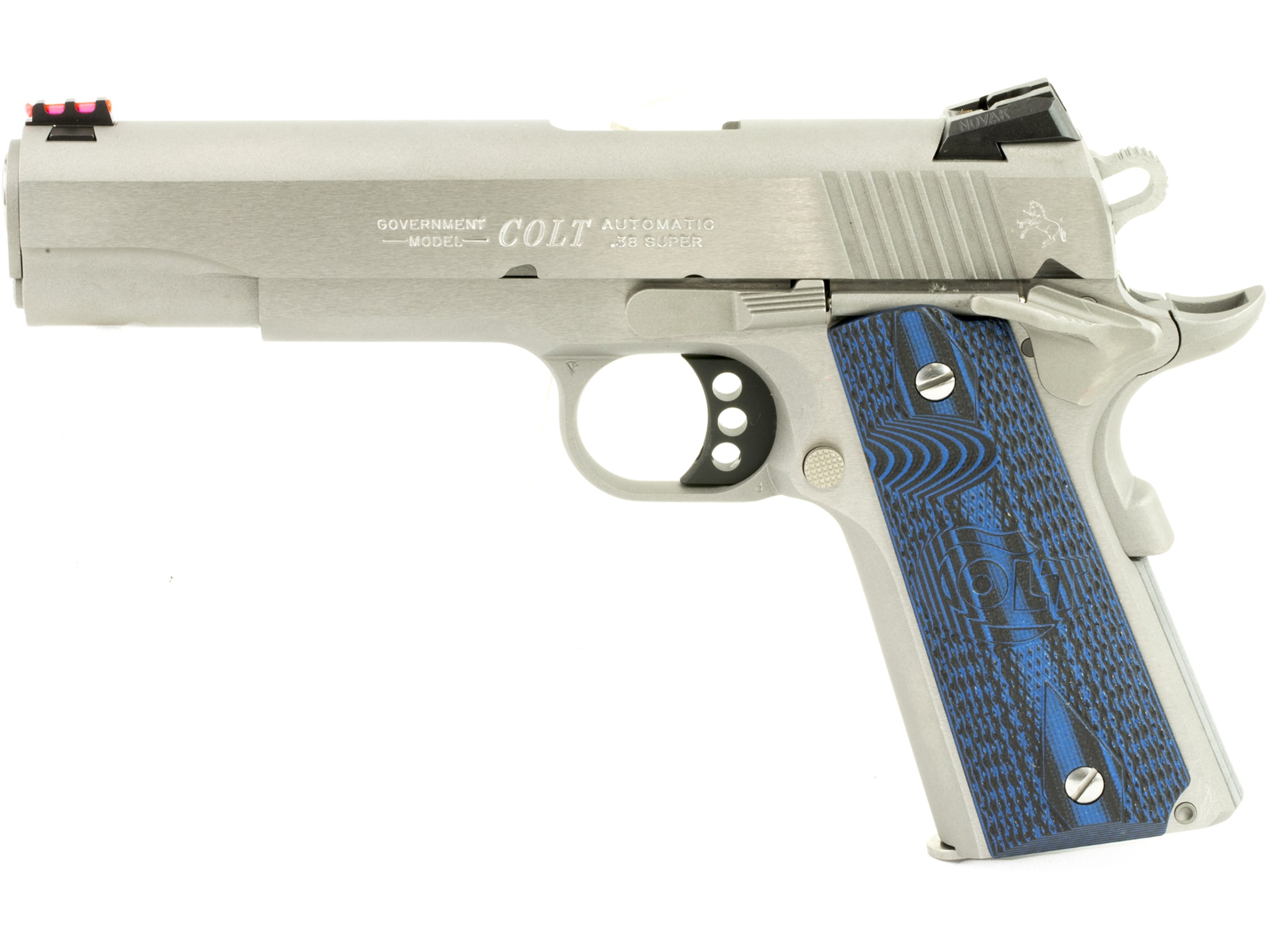 Colt Bright Stainless Government 38 Super Pistol 5 Barrel 9+1 Round