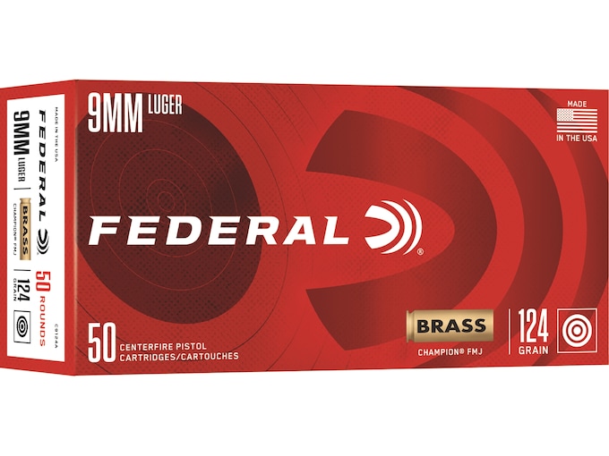 Federal Premium Champion 9mm Luger Ammo 124 Grain Full Metal Jacket Case of 1000 (20 Boxes of 50)