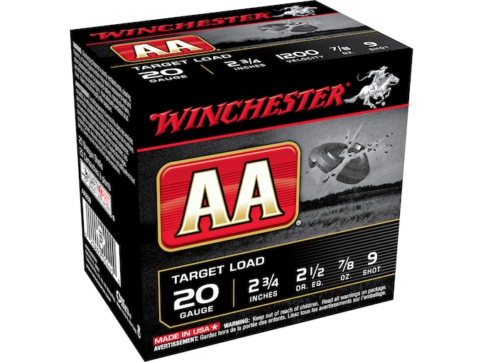Winchester AA Target 20 Gauge Ammo 2-3/4″ #9 Lead Shot 7/8 oz Case of 250 (10 Boxes of 25)