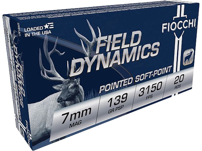 Fiocchi Field Dynamics 7mm Remington Magnum Ammo 139 Grain Jacketed Soft Point Box of 20