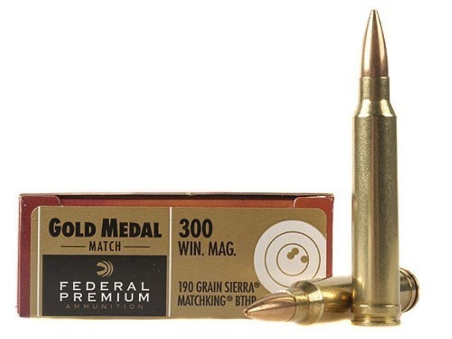 Federal Premium Gold Medal Ammunition 300 Winchester Magnum 190 Grain Sierra MatchKing Hollow Point Boat Tail