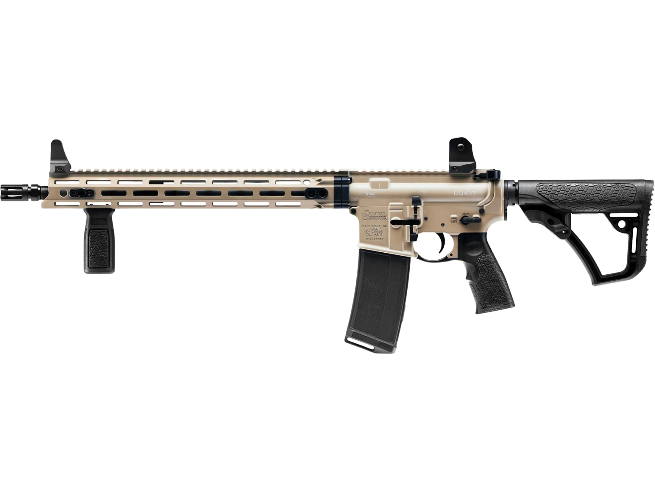 Daniel Defense DDM4 V7 Semi Automatic Rifle 5.56x45mm NATO 16" Black Threaded Barrel Desert Sage Frame Black Pistol Grip Fixed Sights and Foregrip