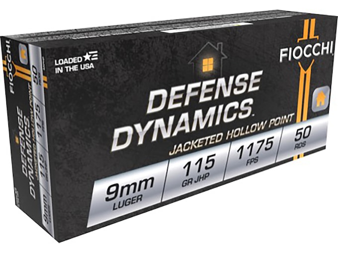 Fiocchi Defense Dynamics 9mm Luger Ammo 115 Grain Jacketed Hollow Point Box of 50