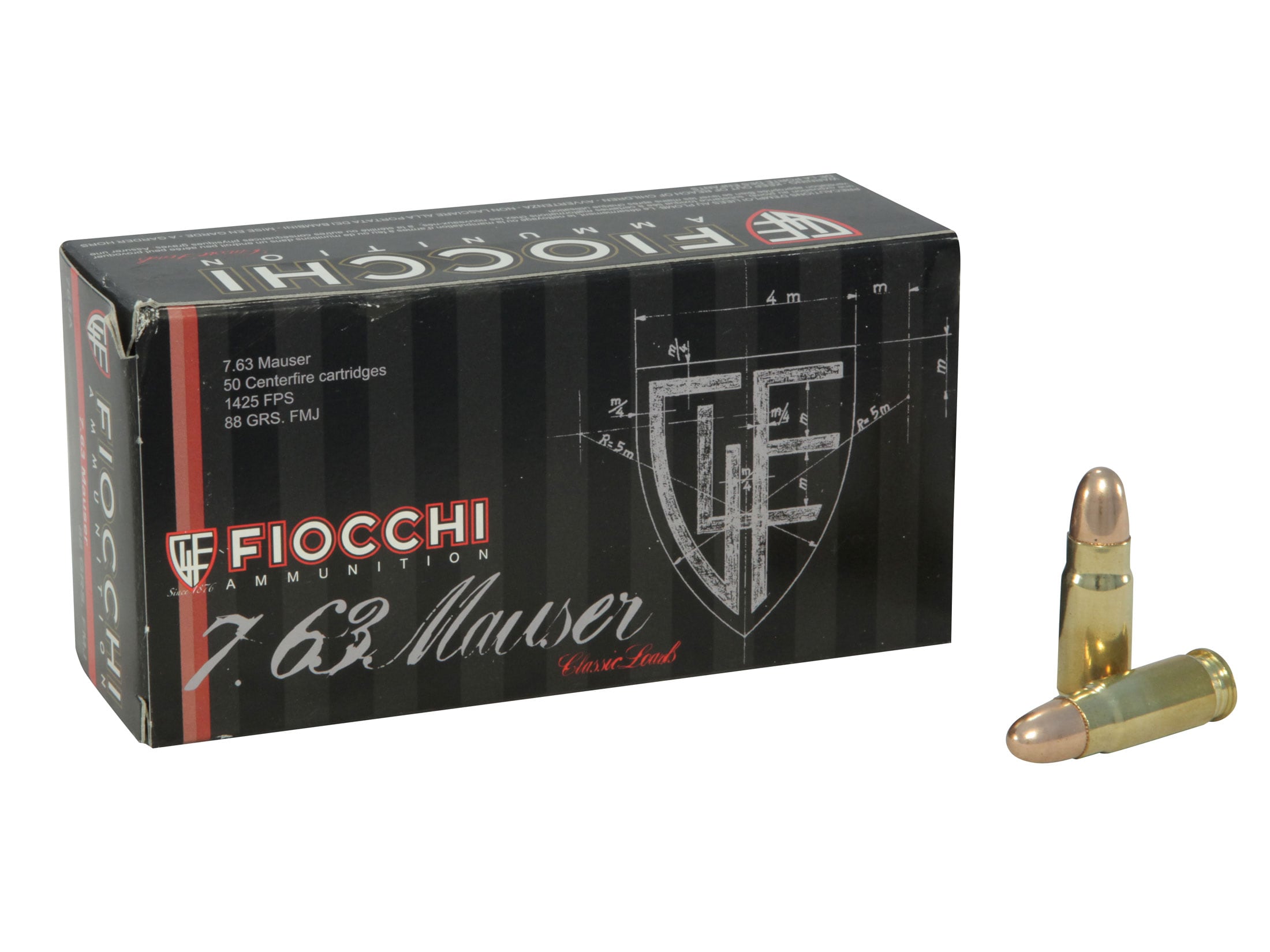 Fiocchi Ammo 30 Mauser (7.63mm) 88 Grain Full Metal Jacket Box of 50