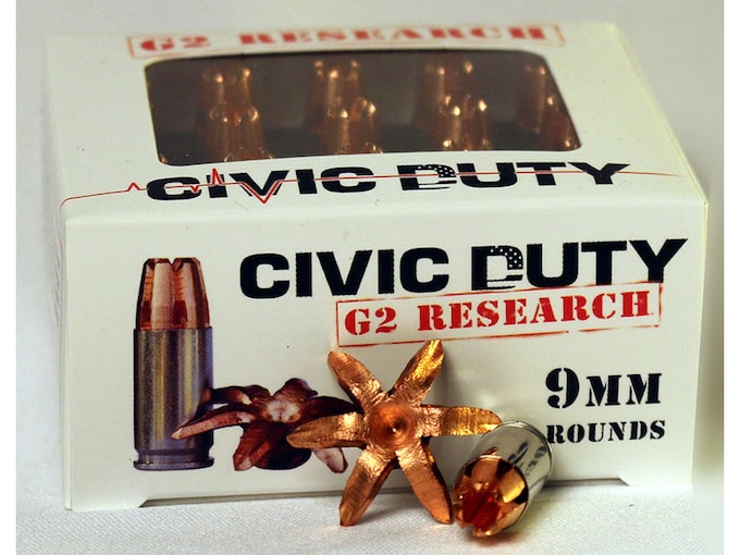 G2 Research Civic Duty 9mm Luger Ammo 96 Grain G2 R.I.P. Solid Hollow Point Lead Free Box of 20