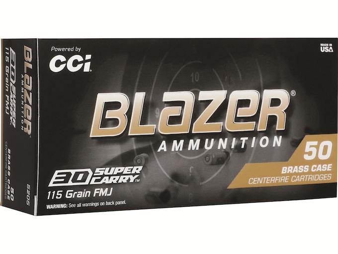 CCI 5205 Blazer Brass Handgun 30Super Carry 115gr Full Metal Jacket Flat Nose 50 Per Box/20 Case